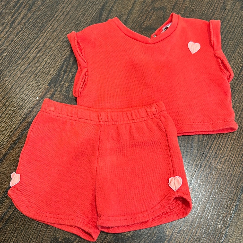 Two piece crop top and short set with heart detail